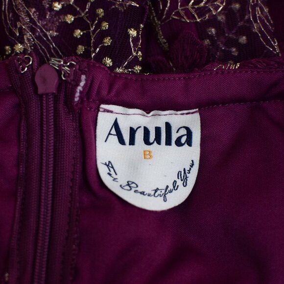 Arula Caledonia Floral Embroidered Metallic Mini Dress Purple & Gold Sz 2X Party - Picture 8 of 9